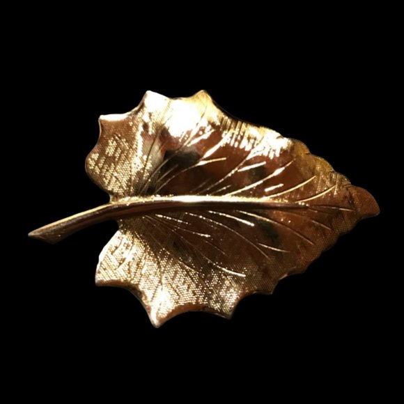 Brooch Pin Women's Vintage Leaf Jewelry in a Gold Tone Setting - Picture 1 of 3